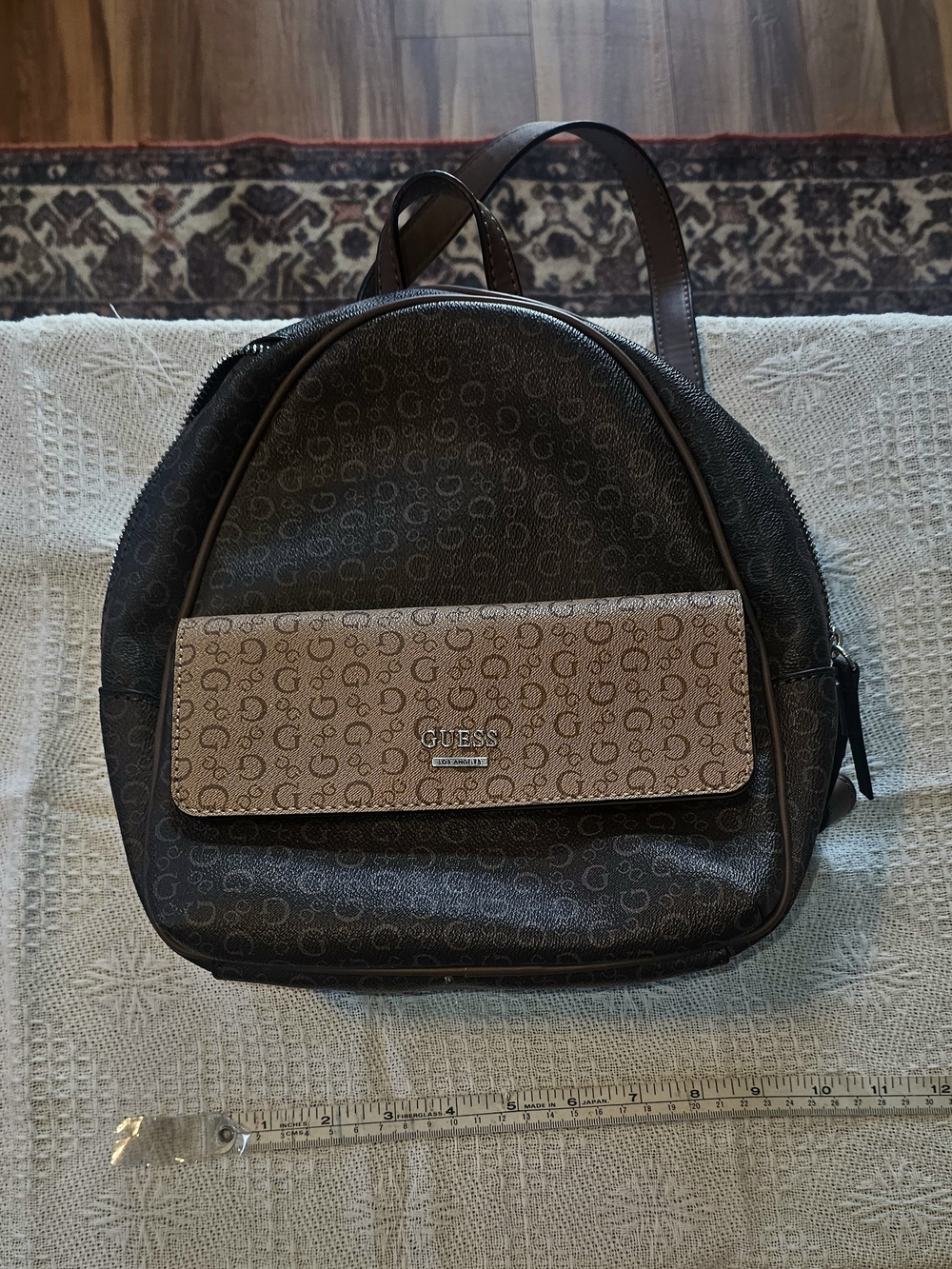 GUESS Brown/Tan Monogram Mini Backpack - Picture 8 of 8